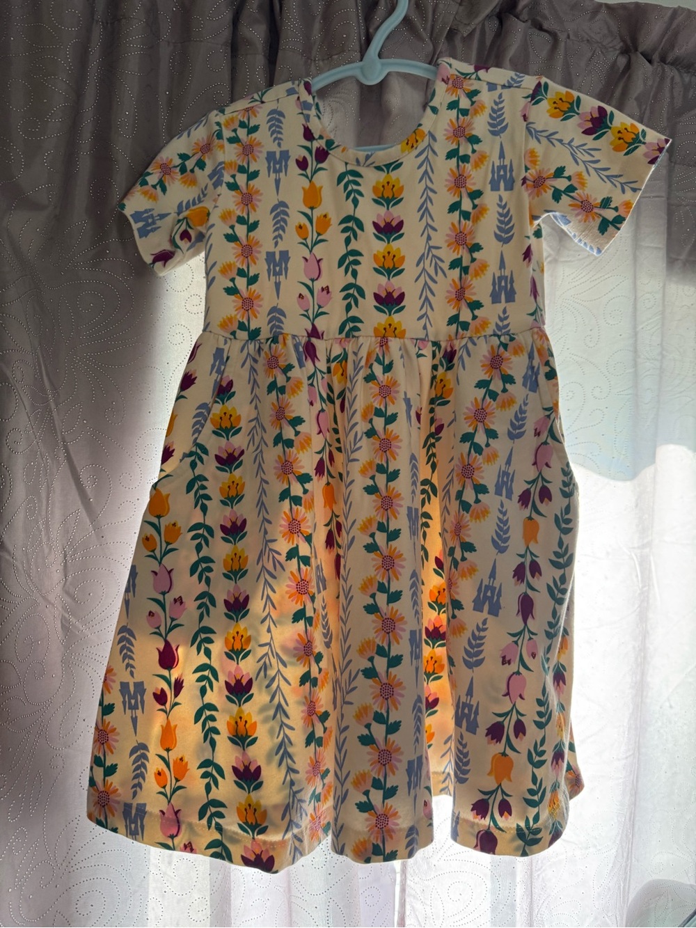 Disney Cream Dress with Pink, Yellow & Blue Floral Print